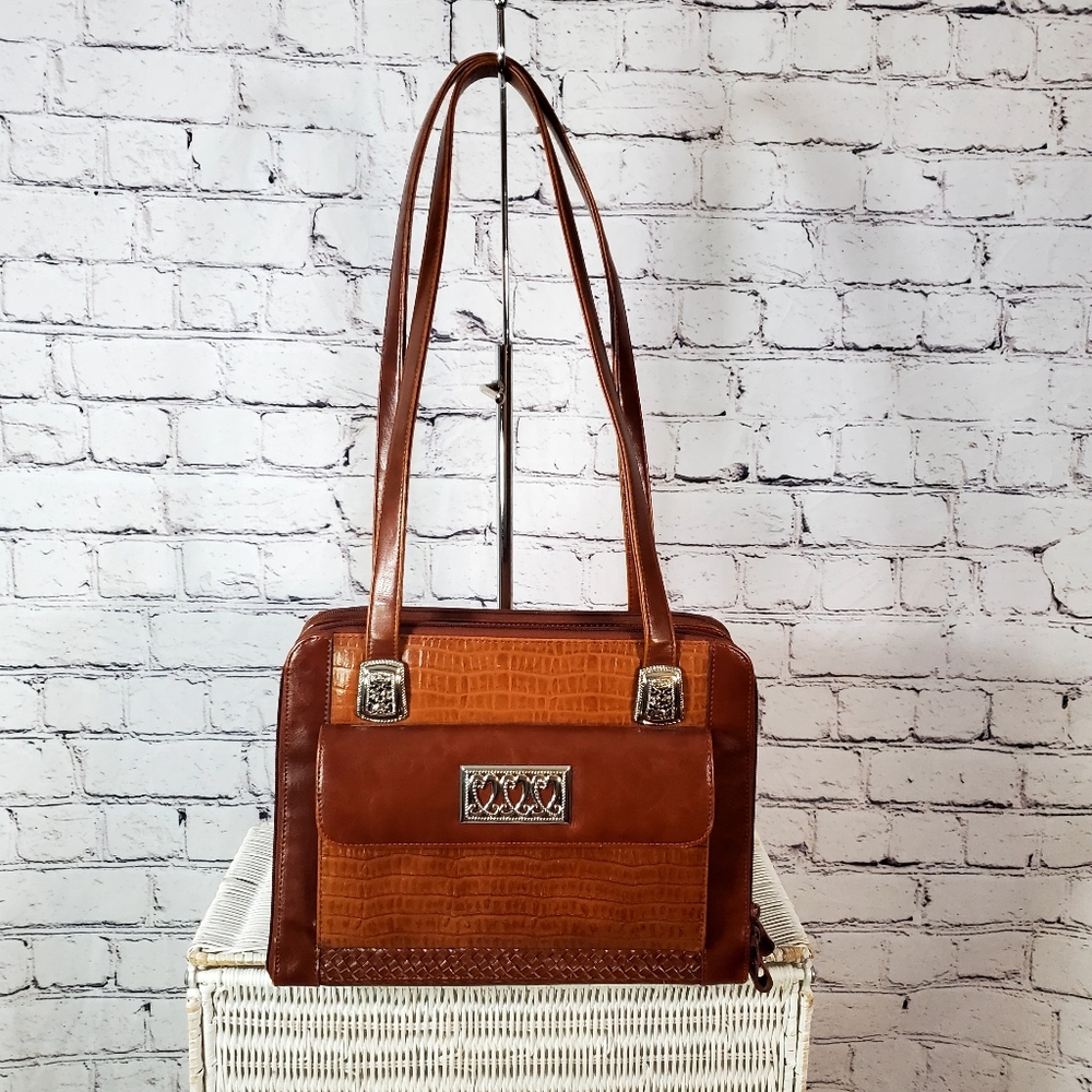 Brighton Classic Brown Crocodile Embossed Genuine Leather Shoulder Handbag Purse